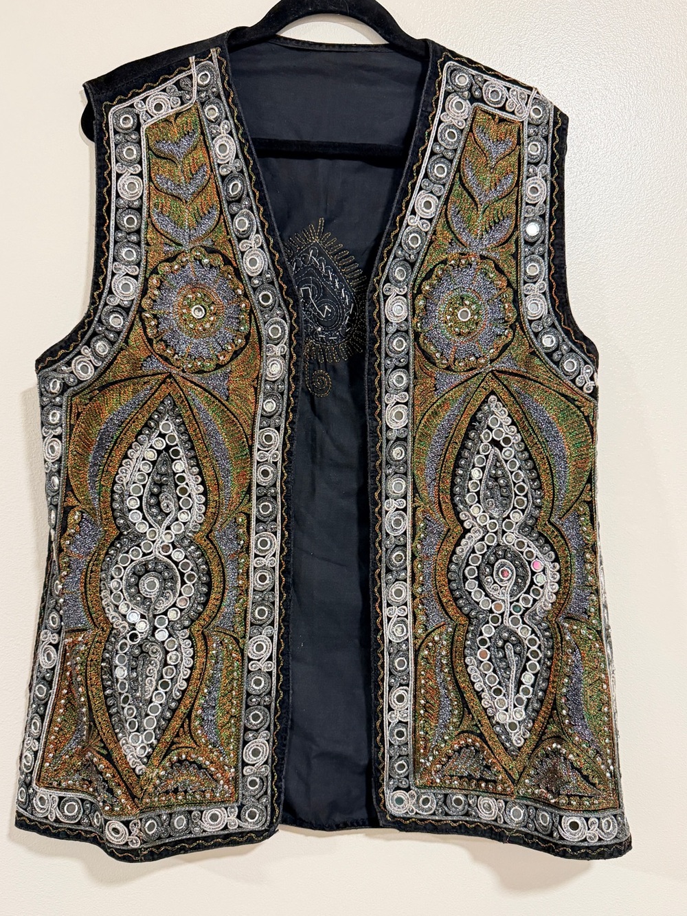 vintage 1970s tutkish embroidered embellished mirror vest Boho Hippie Festival